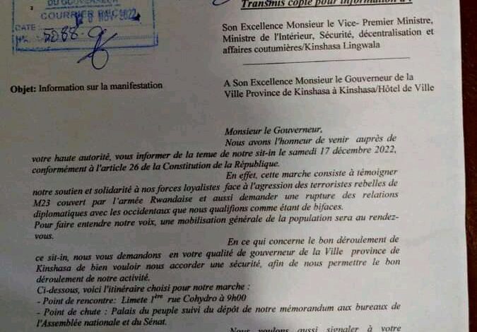 Insécurité à l’Est/Kinshasa : La Dynamique Patrick Mulamba en marche de dénonciation et de soutien aux FARDC, le samedi 17 décembre !