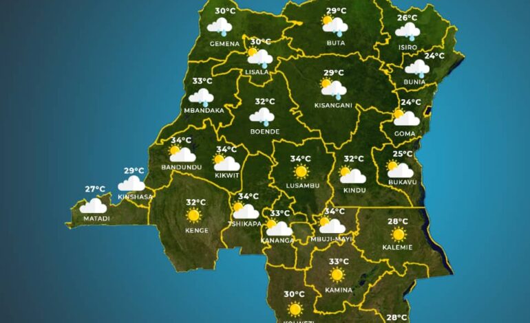  Météo-RDC : un ciel nuageux est prévu ce mercredi dans 9 provinces, alors que les provinces du Bas-Uélé et de la Tshopo feront face à des orages avec des pluies isolées