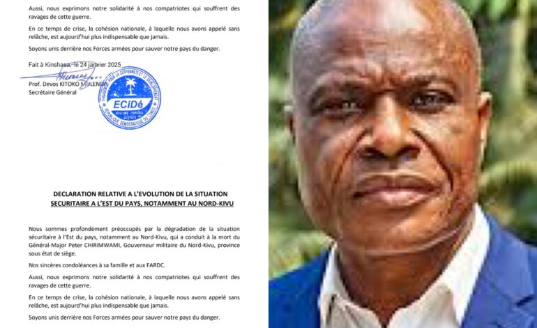 RDC : “L’ECIDE appelle à l’unité nationale face à la crise sécuritaire au Nord-Kivu”