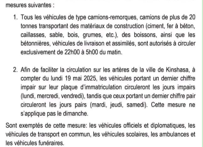 Kinshasa serre la vis : circulation nocturne imposée aux poids lourds