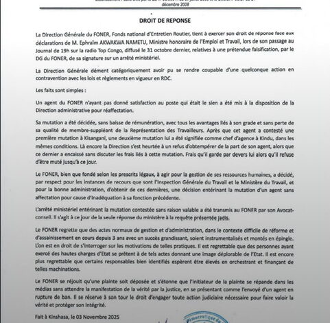  RDC : Le FONER dénonce une “machination politique” après les accusations de falsification de signature de l’ex-ministre Akwakwa