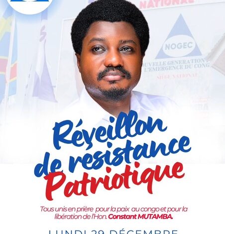 Réveillon de résistance patriotique : la NOGEC appelle à une nuit de prière pour la paix et la libération de Constant Mutamba